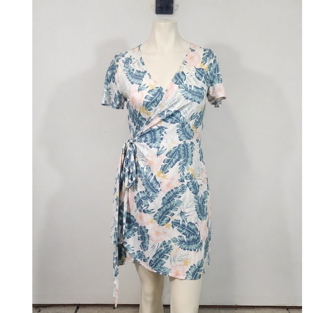 Marine Layer Linen Blend Tropical Wrap Dress Small Resort Vacation resort beach - Picture 2 of 11